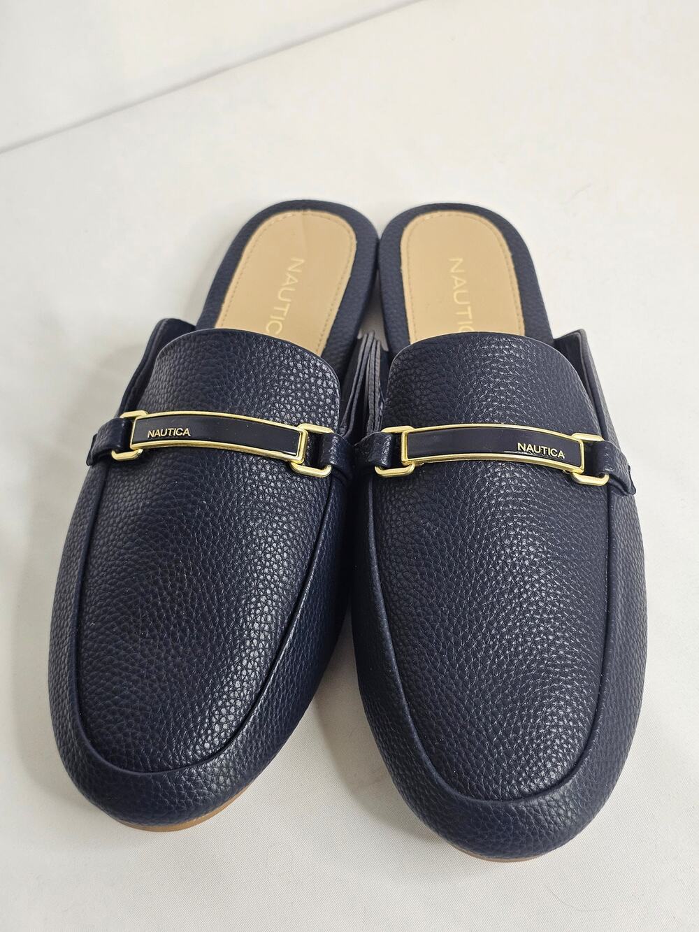 Nautica Labella5 Pebbled Navy/Gold Backless Mules W9/EU40